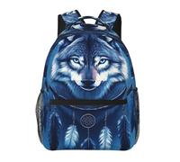 Mochila Infantil Viaje Antirrobo Mochila Escolar Infantil Cazador de sueños de lobo nativo Portátil Bolsa para la Escuela para Niños Deportes Mujeres 29X40cm
