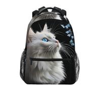 Mochila Infantil White Cat Butterfly Bolsa De Viaje Unisex Bolsa De Deporte Clásico Mochila Escolar para Colegio Juveniles Universitaria