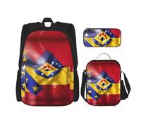 Mochila informal con estampado de mansiones embrujadas negras de la bandera de Venezuela, mochila informal de 3 piezas con lonchera, mochila ajustable unisex, mochila para ordenador portátil de viaje