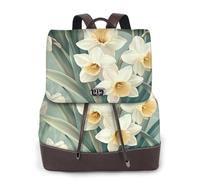 Mochila informal de piel con diseño de tulipán blanco y amarillo para mujer