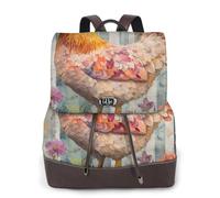 Mochila informal de piel con estampado de pollo y flores para mujer, para el trabajo