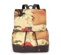 Mochila informal de piel para mujer con texto en inglés «The Girl Gentle Kissed the Butterfly»