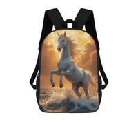 Mochila Informal Para Exteriores Impresa En 3D 17inch Mochila Escolar Infantil Linda Para Viajes White Horse Rearing in Ocean Waves Bolsos Infantiles Informales De Moda Para Niños De Primaria