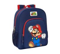 SUPER MARIO WORLD - Mochila Escolar Niño, Mochila Infantil, Adaptable a Carro, Ideal para Niños en Edad Escolar, Cómoda y Versátil, Calidad y Resistencia, 32x12x38 cm, Color Azul marino