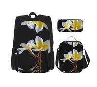 Mochila Kawaii con lonchera 3 en 1, estuche para lápices, combo a juego, notas musicales voladoras botánicas, Flor degradada amarilla, Talla única