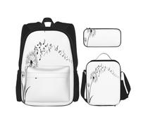 Mochila Kawaii con lonchera 3 en 1, estuche para lápices, combo a juego, notas musicales voladoras botánicas, Notas musicales voladoras botánicas, Talla única