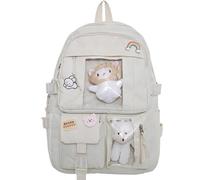 Mochila Kawaii con pin, gato de pez, muñeca rubor, gran capacidad, accesorios de oso lindo, mochila para la escuela, mochila con múltiples bolsillos para adolescentes y niñas, blanco, M