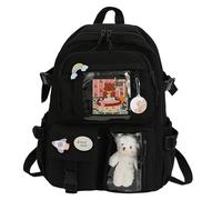 Mochila Kawaii, mochila japonesa, bonita mochila estética para niñas, bonitas mochilas con pin Kawaii y accesorios, Negro, 30*40*11cm