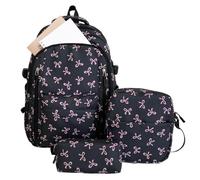 Mochila Kawaii Niña Nailon Beige Con Bolso Pequeño Y Compartimentos | Set De 3 Piezas En Nailon Resistente Al Agua Con Mochila De 28x45x15 Cm, Bolso Pequeño De 21x23x6 Cm Y Estuche De 19x9x6 Cm