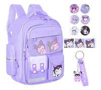 Mochila Kawaii para Niñas Escolar Gran Capacidad, Mochila de Viaje, Regalo Estudiante con Llavero y Placa (Violeta)