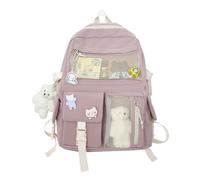 Mochila linda, de escuela,Linda estética de alta capacidad varios bolsillos mochila chica japonesa | Bolsas de escuela de anime de accesorios de oso de múltiples bolsillos para niñas, libros
