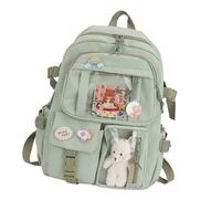Mochila linda - de estudiante ligera, detalle de peluche | Soft Aesthetic Rucksack, Teen Girl Book Carrier para útiles escolares, viajes diarios, atuendos, uso de viajes, 40x30, verde, Se