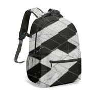 Mochila moderna con estampado de mármol de 16 pulgadas, patrón geométrico de líneas doradas, textura abstracta en blanco y negro, estilo de lujo, mochila de viaje, 03., L, Casual