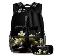 Mochila moderna con estuche, da rienda suelta a tu estilo con este juego de mochila escolar de gran capacidad para niños, niñas y adolescentes, cruz negra de Pascua, multicolor, B：29.4x20x40cm\
