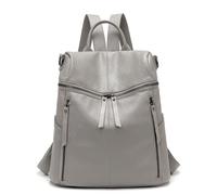 Mochila Mujer Casual PU Cuero Suave, Bolso de Hombro Escolar 2 en 1 como Mochila Bandolera Antirrobo, Ligero Gran Capacidad Impermeable Multibolsillos Ideal para Trabajo, Escuela y Viaje (Gris)