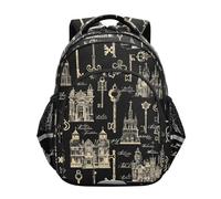 Mochila Mystical Keys and Houses para niños y niñas, mochila escolar para libros preescolares, jardín de infantes, primaria, mochila de viaje, A03701, Small