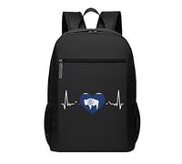 Mochila negra con diseño de bandera de Wyoming Heartbeat para estudiantes, gran capacidad, mochila escolar de 17 pulgadas, #01, 30cm*17cm*43cm, Mochila escolar