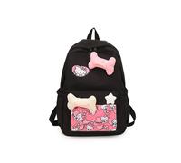 Mochila negra con diseño de gato Hello Kitty y hueso de gran capacidad para estudiantes.