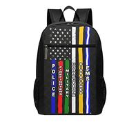 Mochila negra con texto en inglés "No One Fights Alone-Police Fire EMS de 17 pulgadas, mochila para laptop para hombres y mujeres, mochila ligera, #01, 30cm*17cm*43cm, Mochila escolar