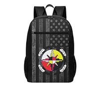 Mochila negra de 17 pulgadas con la bandera americana, rueda medicinal, nativos americanos, mochila portátil para hombres y mujeres, mochila ligera, #01, 30cm*17cm*43cm, Mochila escolar
