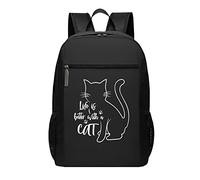 Mochila negra Life is Better with A Cat de 17 pulgadas, mochila ligera para hombres y mujeres, #01, 30cm*17cm*43cm, Mochila escolar