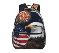 Mochila Niño Unisex Mochila Escolar Infantil Fuegos artificiales con la bandera estadounidense y el águila calva Ligera Bolso de Escuela para Hombres Juveniles NiñAs 29X40cm