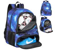 Mochila para balón de fútbol, compartimento para pelota y zapatos, 32 L, ligera, transpirable, hombre, niños y niñas, baloncesto, voleibol, fútbol, deporte, viaje, escuela, gimnasio, azul estrellado
