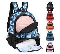 Mochila para balón unisex con compartimento para pelota y zapatos, 30 L, ligera, transpirable, niños y niñas, para balón de baloncesto, fútbol, voleibol, deportes, viajes, escuela, gimnasio, camuflaje