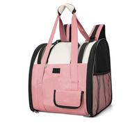 Mochila para Gato De Gran Capacidad Portadora con Asa, Mochila Transpirable para Mascotas con Bolsillos De Almacenamiento, Bolso De Portador De Perros PequeñO para Caminar De Viaje (Rosa Naranja)