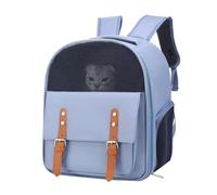 Mochila para Gatos de Gran Capacidad, Mochila transportadora para Gatos y Perros pequeños, Bolsa de Hombro Doble de Nailon Transpirable con Ventana de Malla para Senderismo, Viajes (Azul)