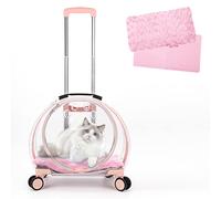 Mochila para gatos/perros con ruedas, transparente y transpirable, 3 en 1, maleta para gato/perro, carga máxima 8 kg, múltiples opciones de transporte, ideal para viajes/paseos/veto (rosa)