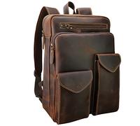 Mochila para hombre, de piel, estilo vintage, casual, multiusos, para viajes escolares, fines de semana, para deportes al aire libre, hecho a mano, para portátil de 14 pulgadas, mochila para llevar la noche, color marrón