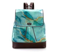 Mochila para laptop de piel sintética con textura de mármol turquesa con líneas doradas, para mujer, mochila de viaje, Multicolor 01, 27x12.3x32cm