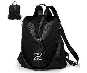 Mochila para mujer antirrobo, informal, ligera, para viajes, senderismo, camping, picnic, aventuras al aire libre, perfecta para llevar objetos personales de forma segura, Lentejuelas Negras,