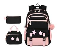 Mochila para niña con fiambrera de 3 piezas, diseño de estrellas, Rosa., Siehe Beschreibung, Ver descripción