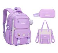 Mochila para niñas 3 PCS Mochilas escolares lindas Bolsa de libros para niños primarios Mochila clásica ligera para niños, con caja de lápiz Conjunto de bolsas portátiles de viaje universitario Bolsas