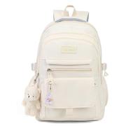 Mochila para niñas para estudiantes universitarios de secundaria, bonita mochila estética para adolescentes y mujeres con accesorios, beige