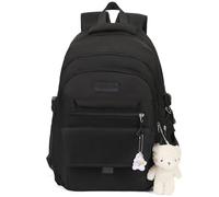 Mochila para niñas para estudiantes universitarios de secundaria, bonita mochila estética para adolescentes y mujeres con accesorios, color negro