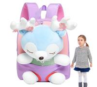 Mochila para niñas pequeñas - Mini mochila de felpa de reno de tela de algodón y Oxford de 26x22x10 cm | Mochilaa infantil de peluche con muñeco extraíble para 2-6 años, y práctica