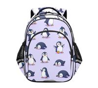Mochila para niños, bonita mochila de pingüino de dibujos animados, color morado, escuela primaria, Lindo pingüino de dibujos animados morado, 15 Inch, Classic