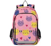 Mochila para niños de 8 a 12 años: bolsas de libros de gran capacidad para niños en varios colores - corazón de gato feliz rosa de dibujos animados
