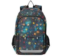 Mochila para niños grandes de 8 a 12 años: modernas bolsas para libros para jóvenes en varios colores, fondo negro con pequeñas estrellas en ella