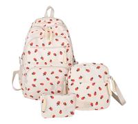 Mochila Para Niños - Mochila De Fresa De 3 Piezas Con Diseño Floral | Nylon + Polyester Shoulder Pouch Con Caja De Lápiz | Para La Escuela, La Escuela, La Excursión, El Campamento, Los Viajes