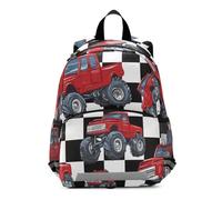 Mochila para niños pequeños con patrón de tablero de ajedrez monstruo rojo, mochila para niños y niñas, bolsa de viaje para guardería preescolar