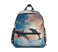 Mochila para niños y niñas, con diseño de delfines saltando nublado, para jardín de infantes, con etiqueta de nombre, mini mochilas para niños, Dolphins Jumping Cloudy Sky, 3-5 Years, Lindas mochilas
