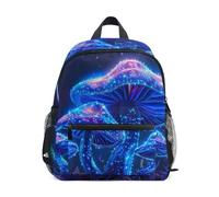 Mochila para niños y niñas, mochila pequeña de jardín de infantes con etiqueta de nombre de hongo azul neón, Champiñón azul neón, 6-8 Years, Lindas mochilas