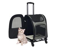 Mochila para perros con trolley, 2 en 1, ampliable, caja de transporte para perros con ruedas, mochila grande para gatos de hasta 15 kg, portátil y transpirable, caja de transporte para perros y gatos