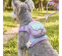 Mochila para perros pequeños, mochila con arnés, morado: L | Mochila reflectante con correa de tracción equipada con chaleco con cremallera ajustable y espacio de almacenamiento para uso