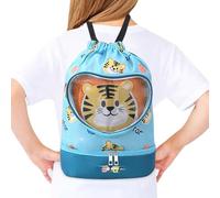Mochila para piscina para niños - Paquete de tela con cordón | Almacenamiento de doble compartimento | Diseño de dibujos animados con separación en seco y húmedo y construcción duradera que fa