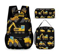 Mochila para portátil, diseño de bulldozer, excavadora, máquinas de construcción, color negro y amarillo (1), mochila con lonchera y bolsa de almacenamiento, mochila con lonchera y bolsas para cosmét